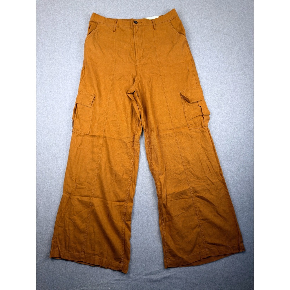 ana A New Approach Women 16 Brown Linen Blend High Rise Wide Leg Cargo Pants NEW